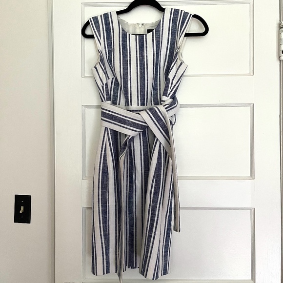 J. Crew Dresses & Skirts - EUC J. Crew linen striped sleeveless dress, cinched waist, size 0,